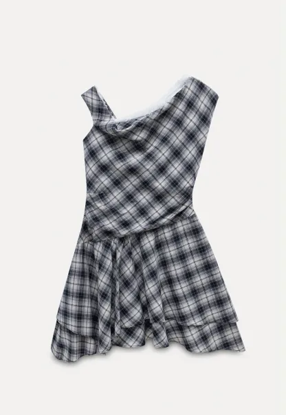 Women’s Off Shoulder Plaid Mini Dress