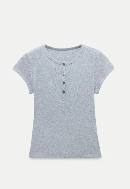 Basic Rib Knit Henley Tee for Women