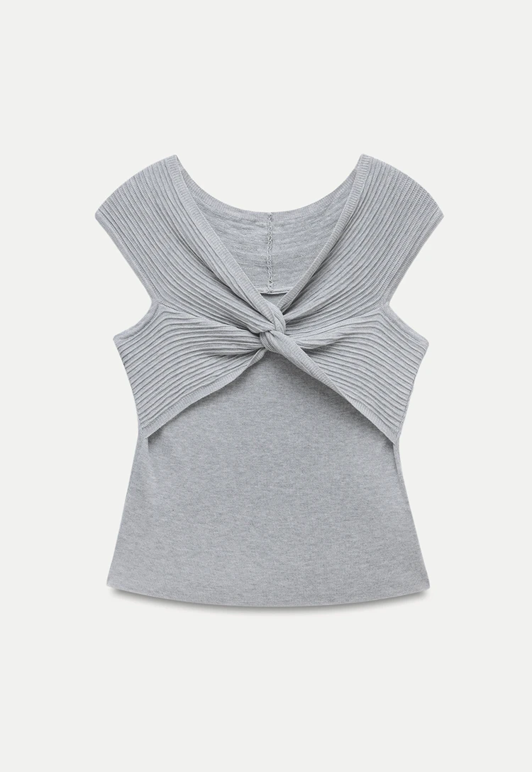 Twist Front Ribbed Knit Sleeveless Top