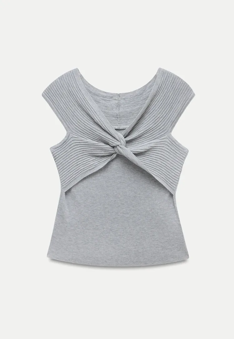 Twist Front Ribbed Knit Sleeveless Top