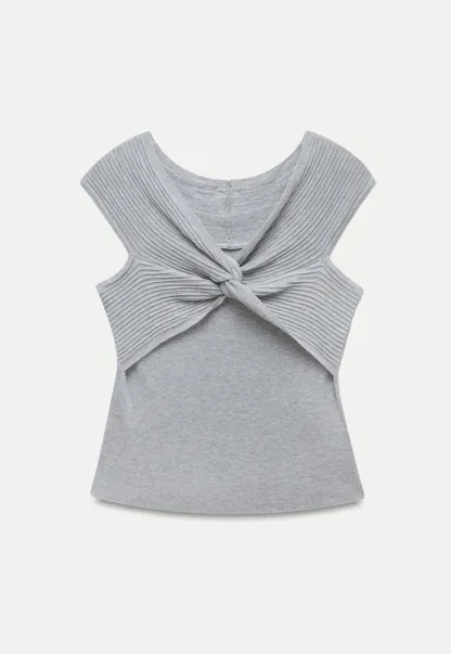 Twist Front Ribbed Knit Sleeveless Top
