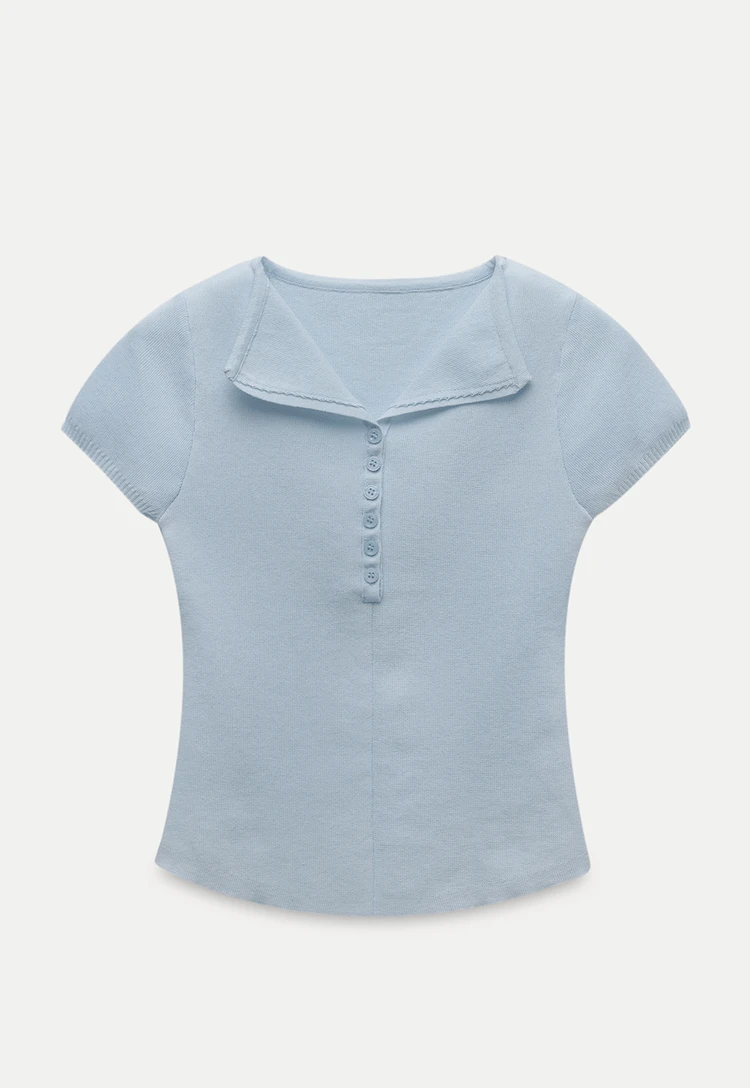 Button Front Knit Polo Top