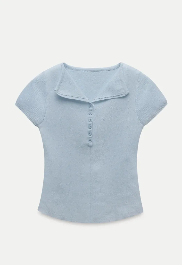 Button Front Knit Polo Top
