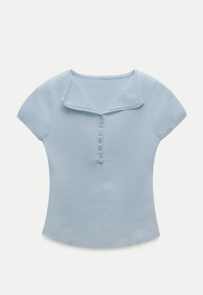 Button Front Knit Polo Top