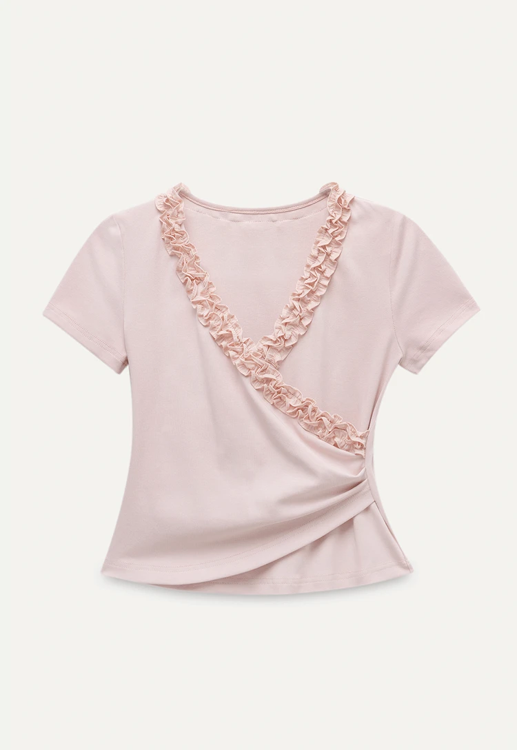 Ruched Trim Wrap Style T-Shirt