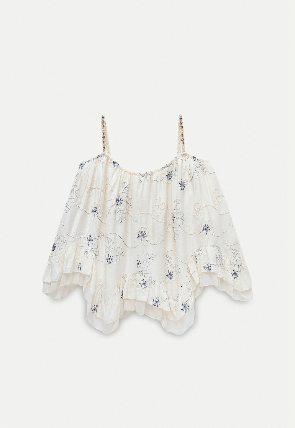 Women’s Floral-Embroidered Ruffle Cami Top