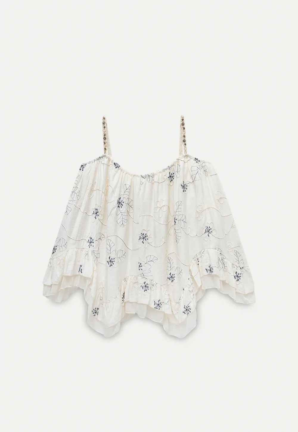 Women’s Floral-Embroidered Ruffle Cami Top