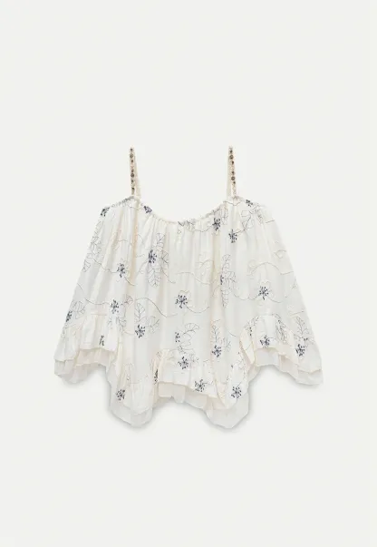 Women’s Floral-Embroidered Ruffle Cami Top