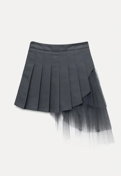 Women’s Asymmetric Tulle-Layer Pleated Mini Skirt
