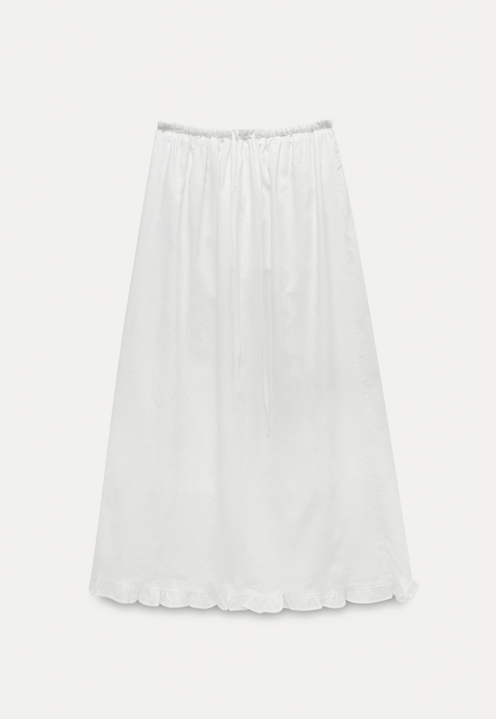 High Waist Ruffle Hem Cotton Maxi Skirt