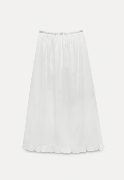 High Waist Ruffle Hem Cotton Maxi Skirt