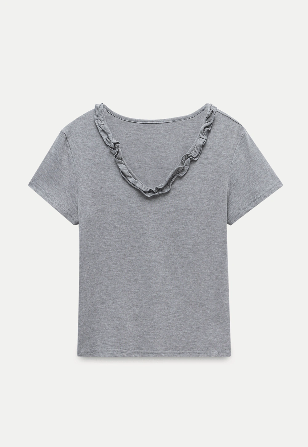 Ruffle Trim V-Neck T-Shirt
