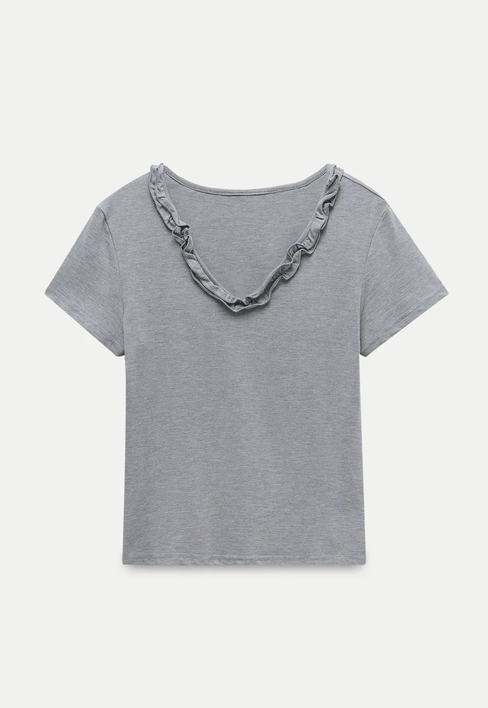 Ruffle Trim V-Neck T-Shirt