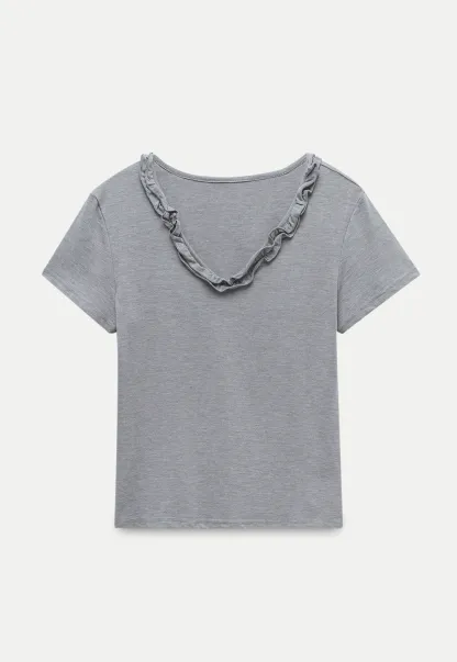 Ruffle Trim V-Neck T-Shirt