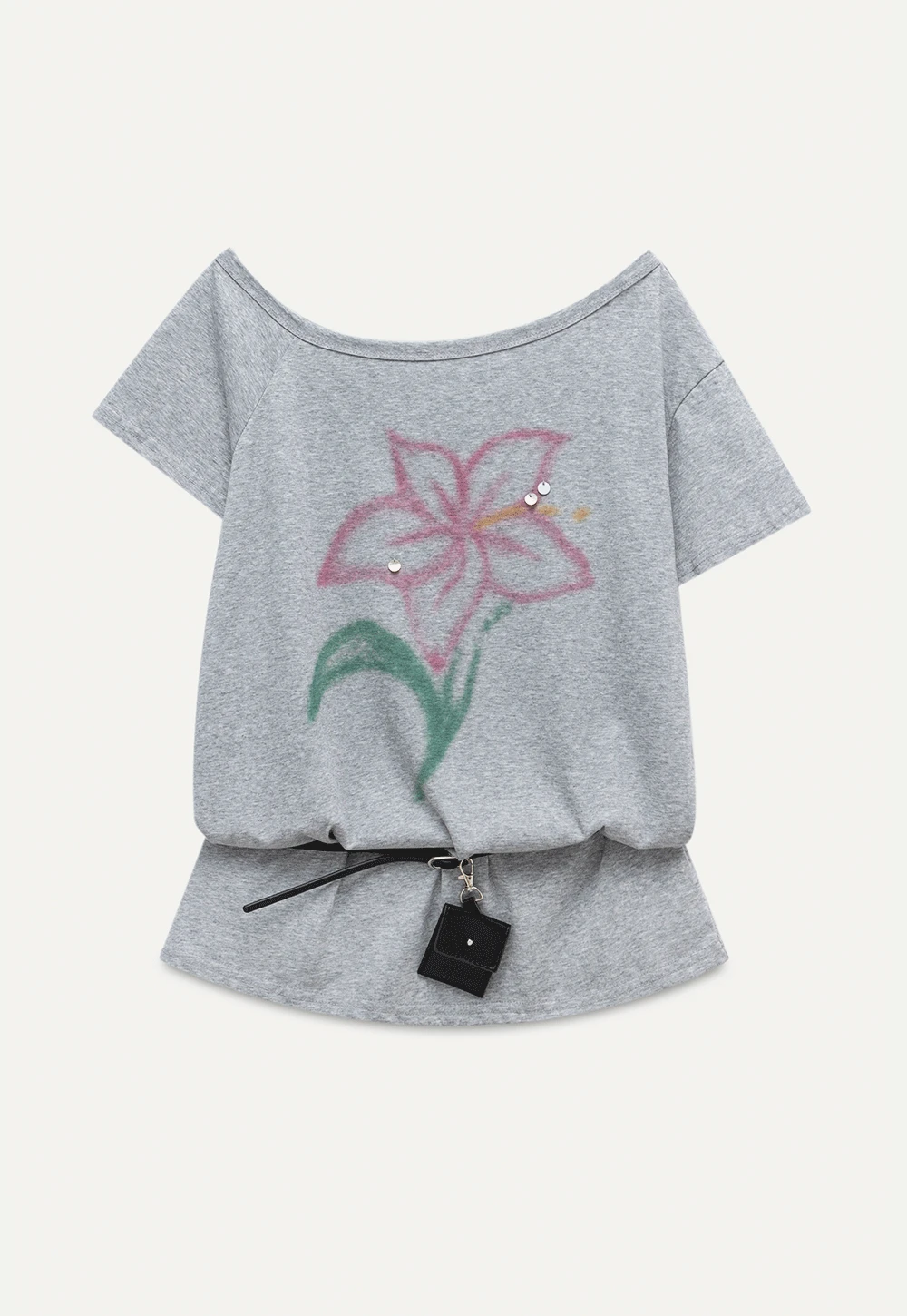 Off Shoulder Tee with Belt and Sequins