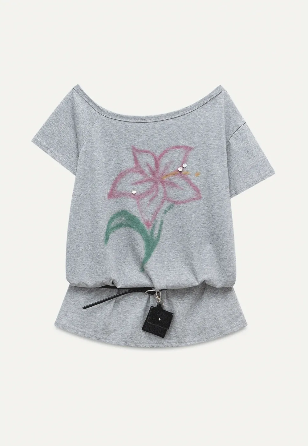 Off Shoulder Tee with Belt and Sequins