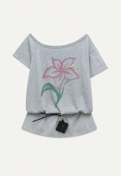 Off Shoulder Tee with Belt and Sequins