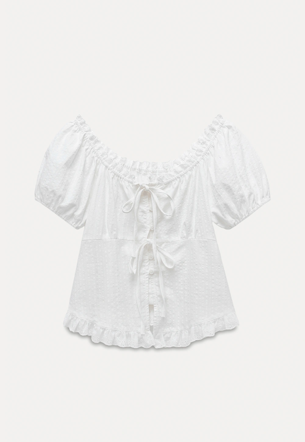 Women’s Lace Trim Tie-Front Peplum Blouse