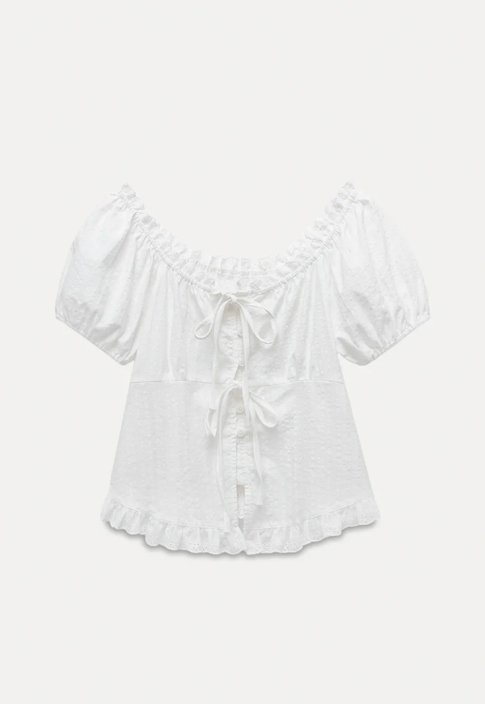 Women’s Lace Trim Tie-Front Peplum Blouse