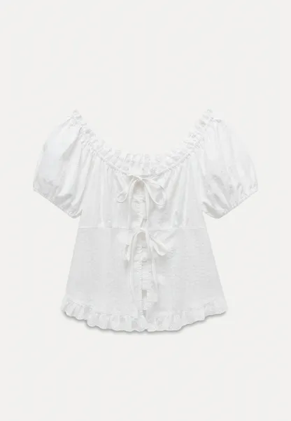 Women’s Lace Trim Tie-Front Peplum Blouse