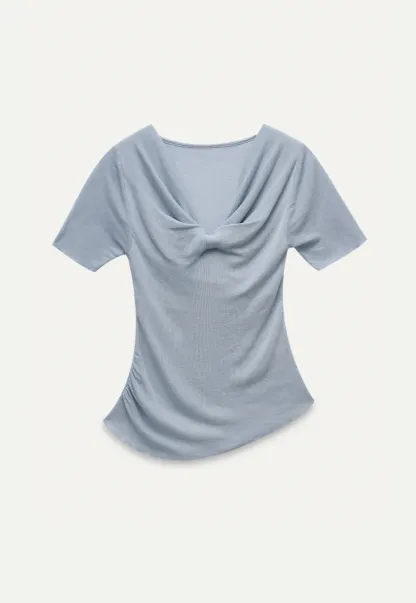 Women's Twist Neck Short Sleeve Knit Top
