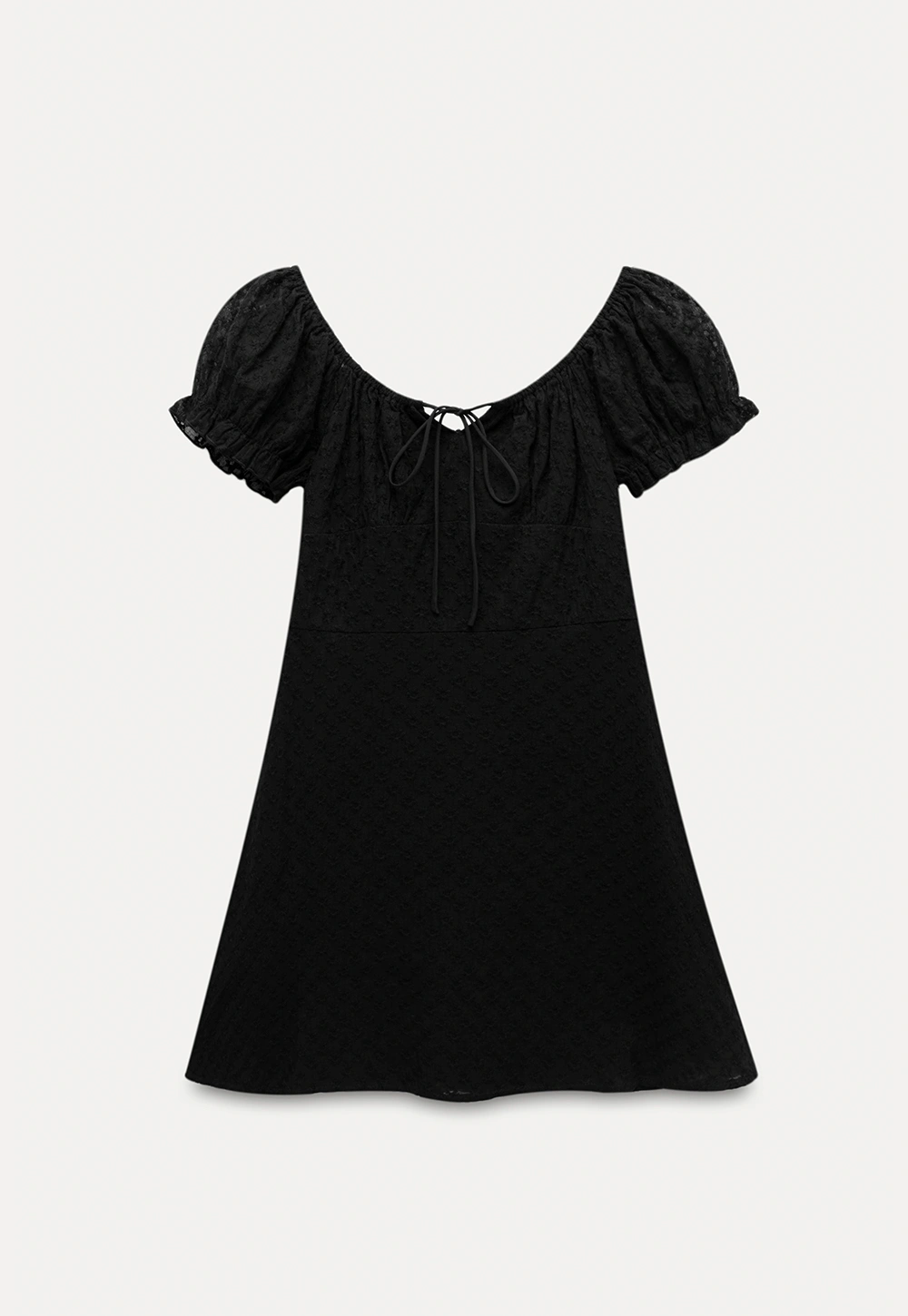Women’s Puff Sleeve Tie-Front Eyelet Mini Dress