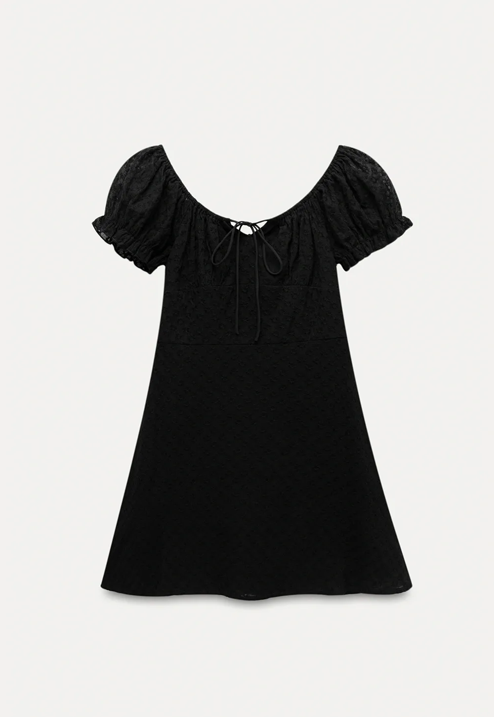 Women’s Puff Sleeve Tie-Front Eyelet Mini Dress