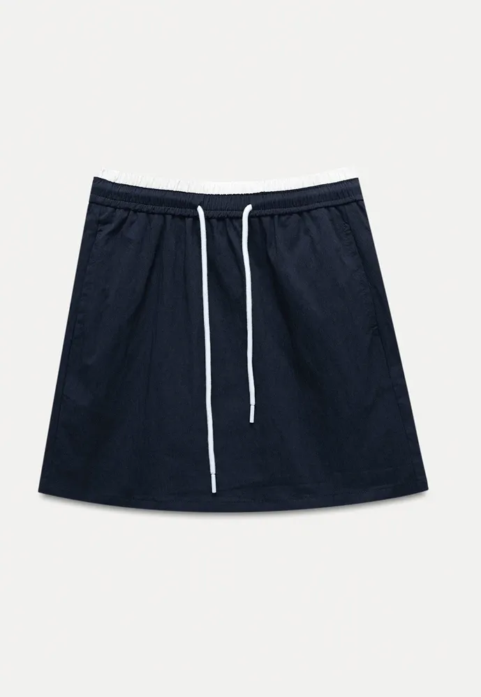 Women’s Drawstring Waist Cotton Mini Skirt