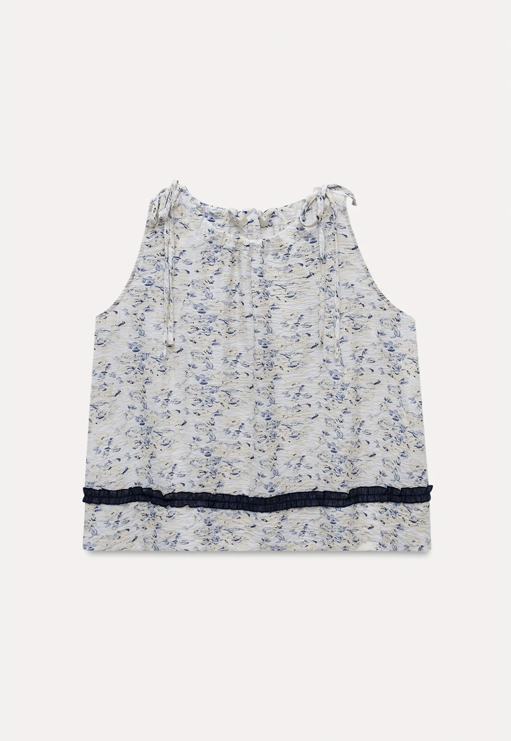 Floral Sleeveless Blouse with Ruffle Hem