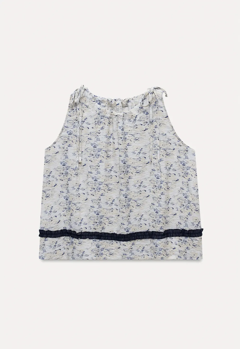 Floral Sleeveless Blouse with Ruffle Hem