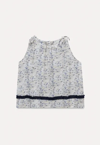 Floral Sleeveless Blouse with Ruffle Hem
