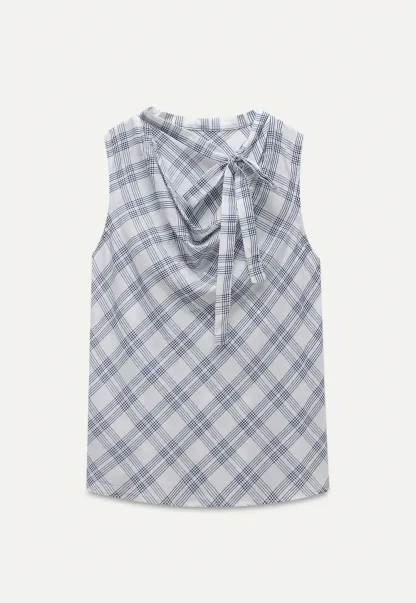 Plaid Bow Sleeveless Top