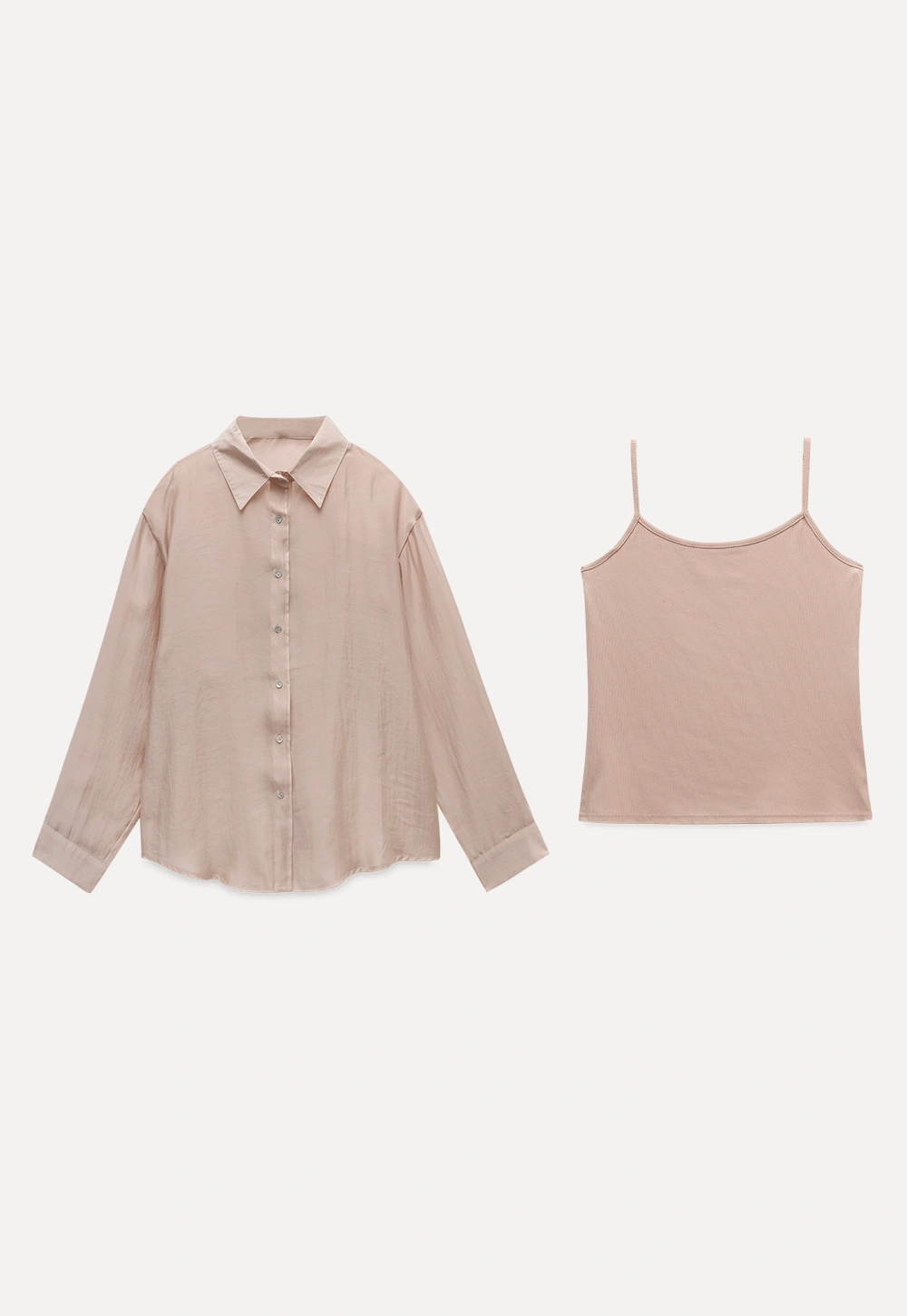 Women’s Button-up Shirt with Rolled Sleeves And Camis