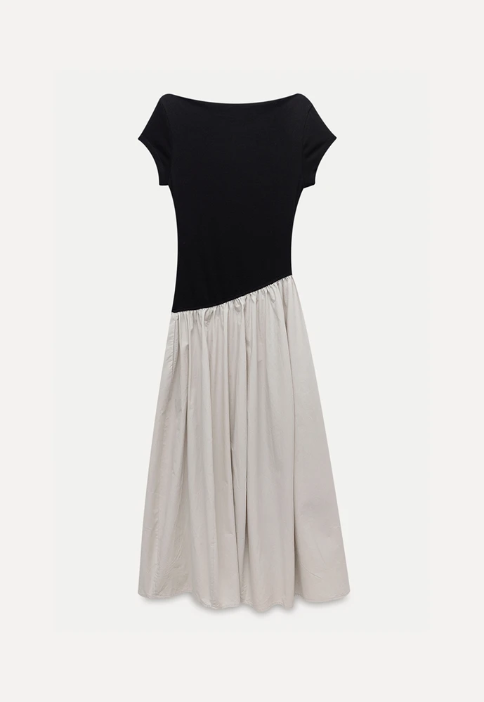 Women’s Colorblock Boat Neck A-Line Midi Dress