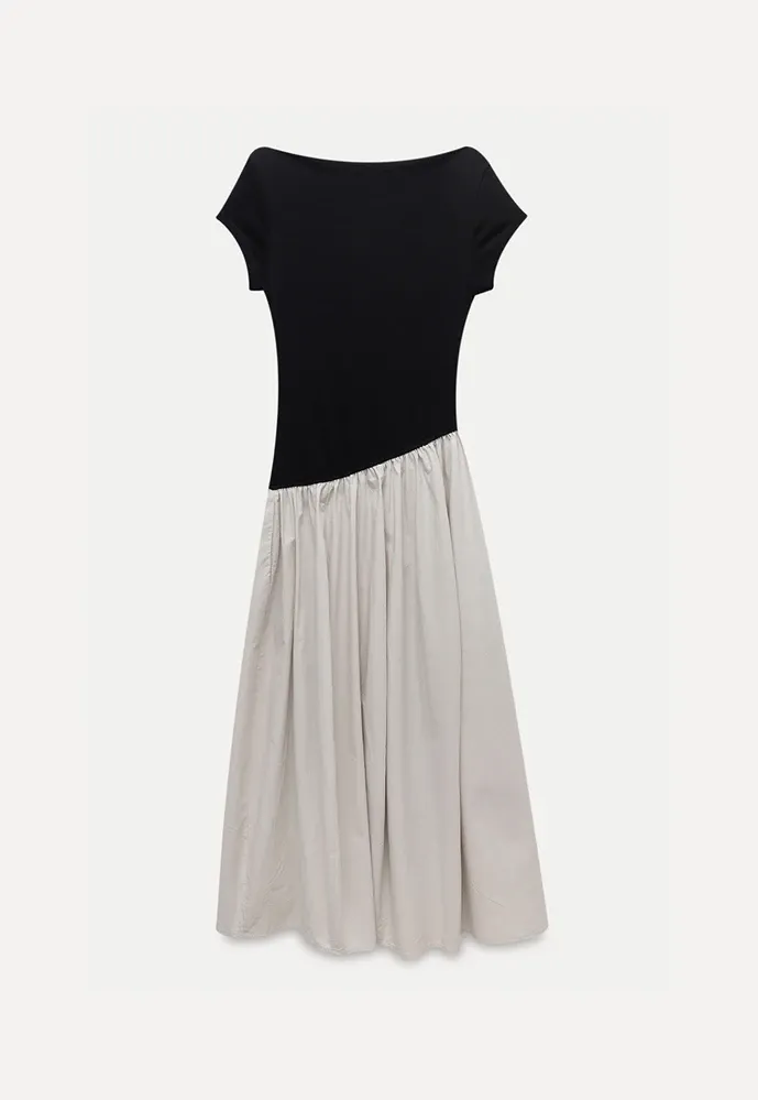 Women’s Colorblock Boat Neck A-Line Midi Dress