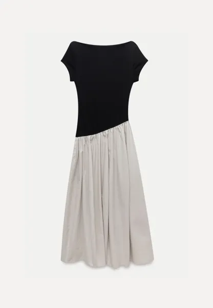 Women’s Colorblock Boat Neck A-Line Midi Dress