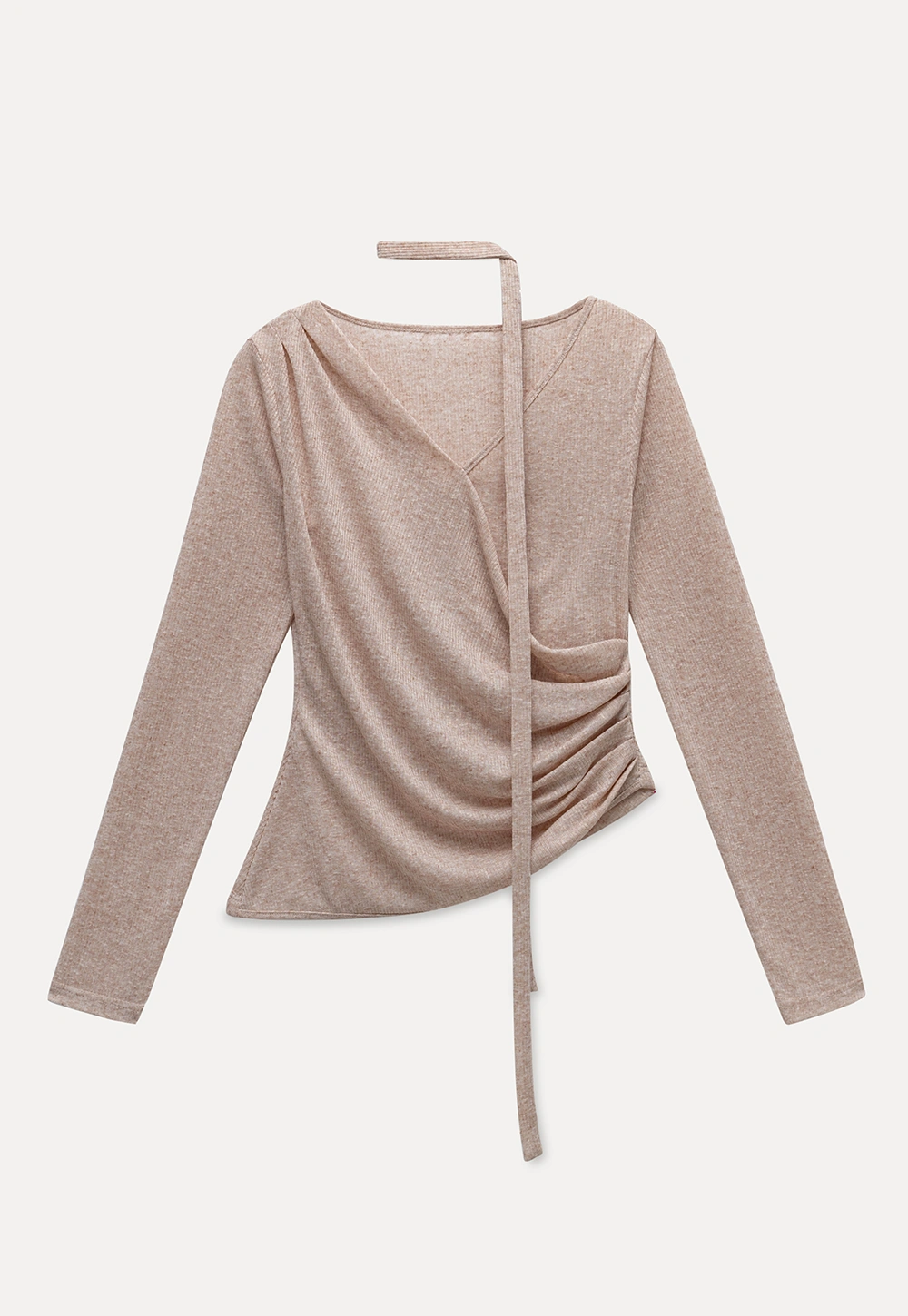 Asymmetrical rap-front draped knit top