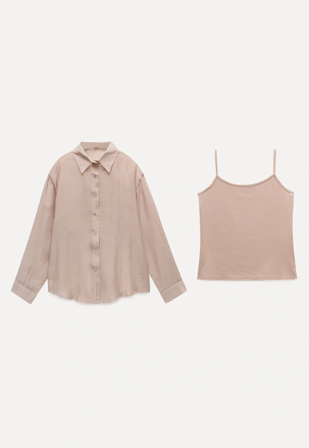 Women’s Button-up Shirt with Rolled Sleeves And Camis