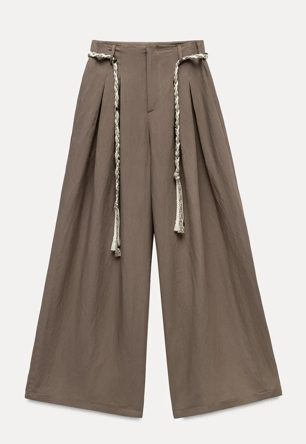 Wide Leg Pants with Braided Rope Belt