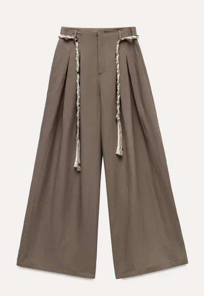 Wide Leg Pants with Braided Rope Belt
