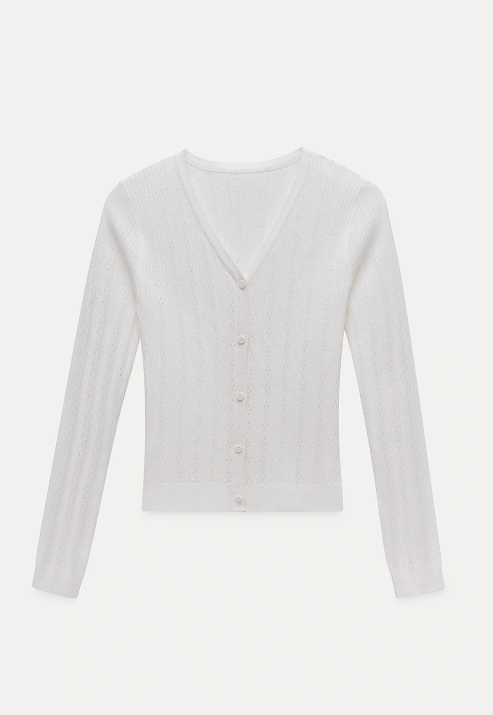 Pointelle Knit V-Neck Cardigan