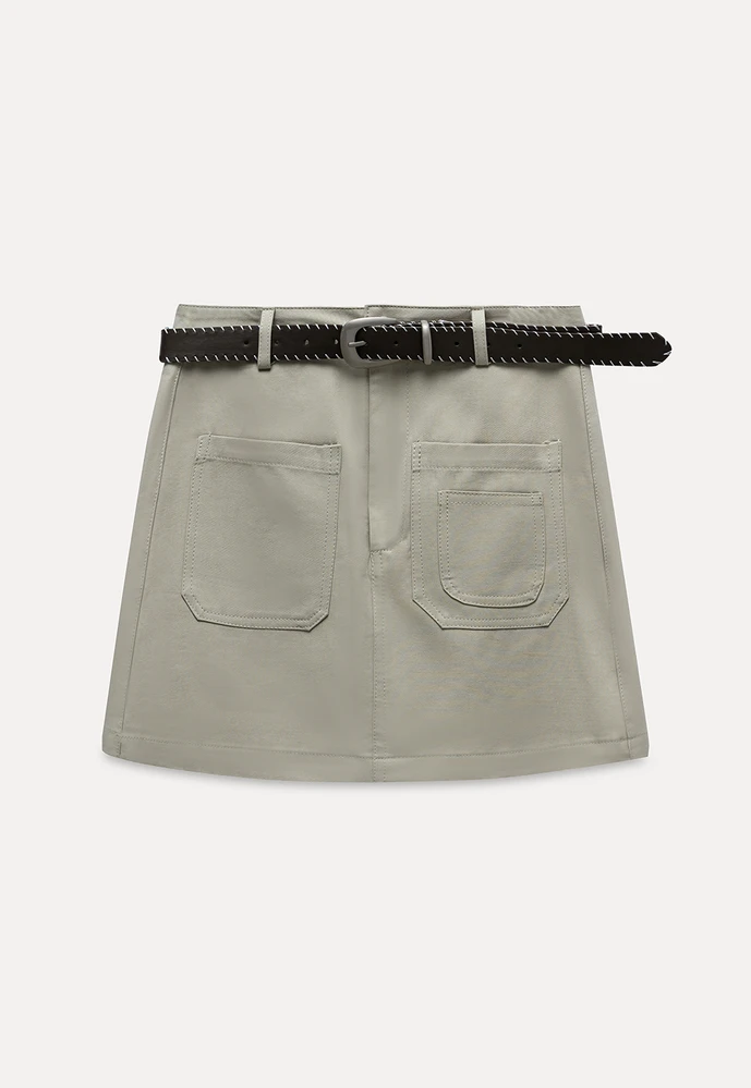 Women High Waist Belted Pocket Mini Skirt