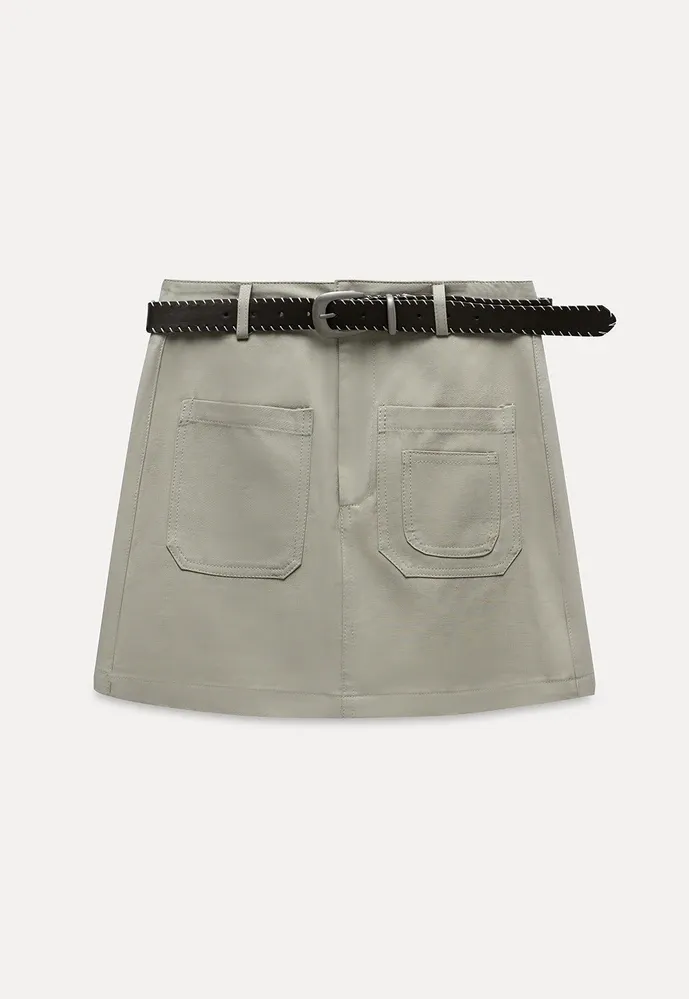 Women High Waist Belted Pocket Mini Skirt