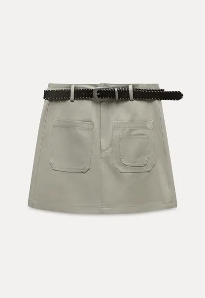Women High Waist Belted Pocket Mini Skirt