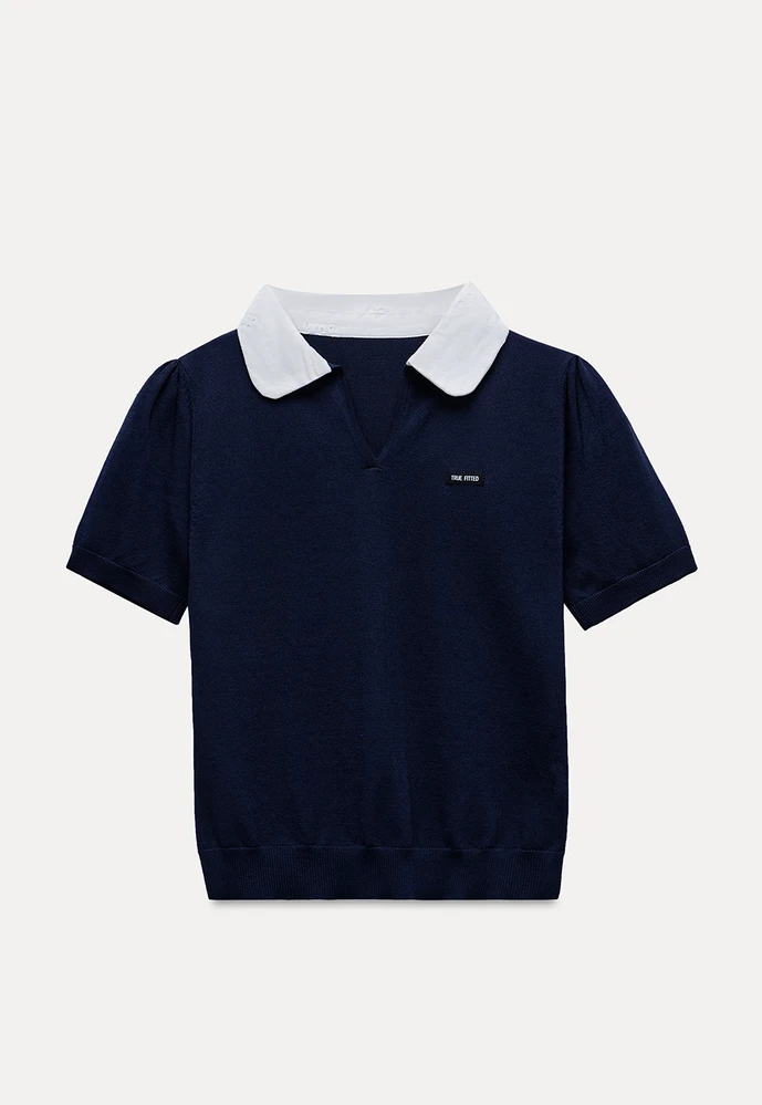 Women Contrast Collar Knit Polo Top