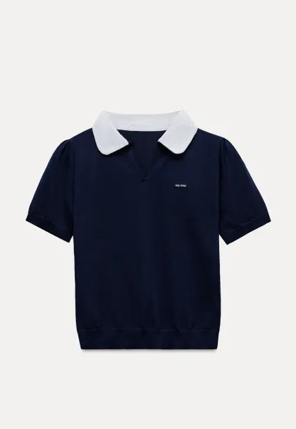 Women Contrast Collar Knit Polo Top