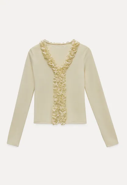 Women's Ruffle Trim V-Neck Long Sleeve Tee