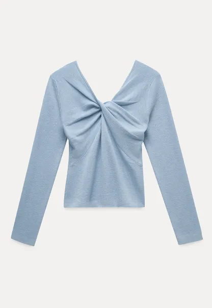 Women V Neck Twist Front Long Sleeve Knit Top