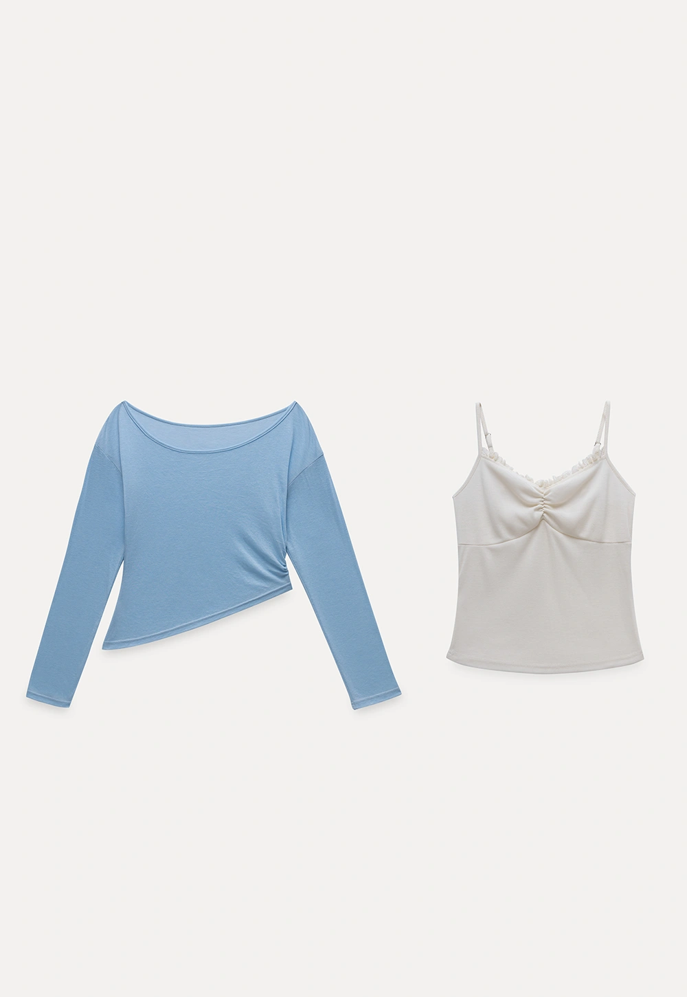 Asymmetrical Long Sleeve & Ruched Cami Set