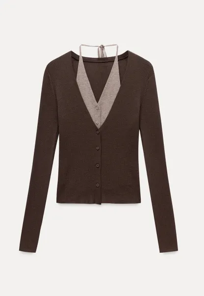 Layered Halter Neck Long Sleeve Knit Top